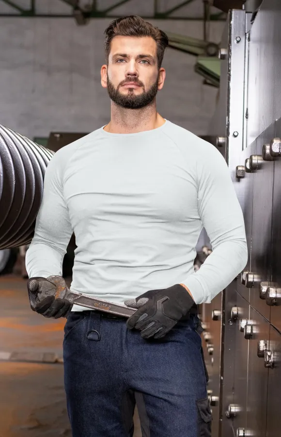 Kontrast-T-shirt för män med långa ärmar, vit Kontrast-T-shirt för män med långa ärmar, vit