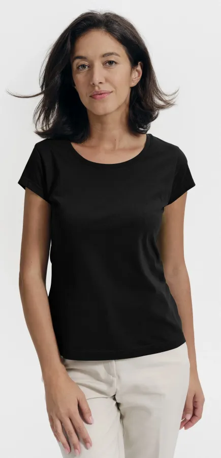 T-shirt med smal passform för damer med rund halsringning, svart T-shirt med smal passform för damer med rund halsringning, svart