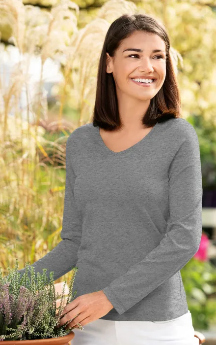 T-shirt med t-shirt för damer, V-ringning, mörkgrå marmor T-shirt med t-shirt för damer, V-ringning, mörkgrå marmor