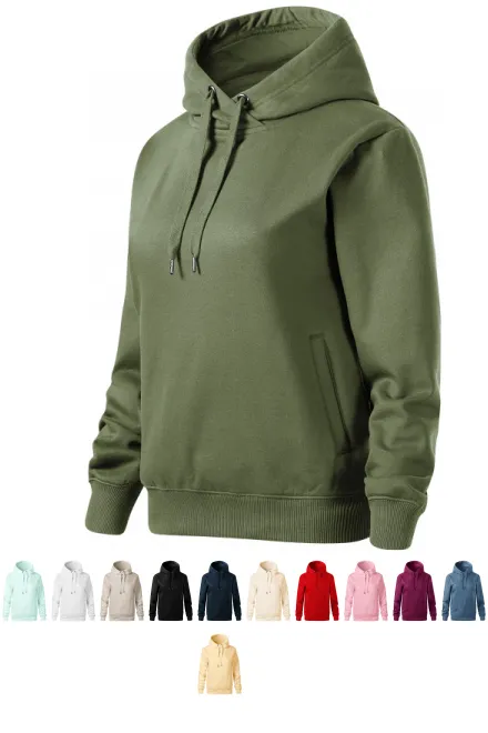 Bekväm damtröja med huva, khaki