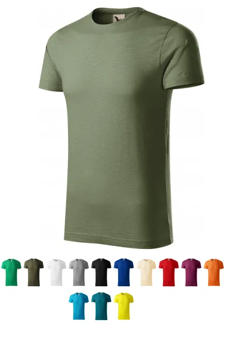 Herr-T-shirt, texturerad ekologisk bomull, khaki