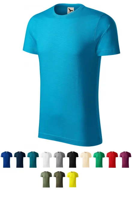Herr-T-shirt, texturerad ekologisk bomull, turkos