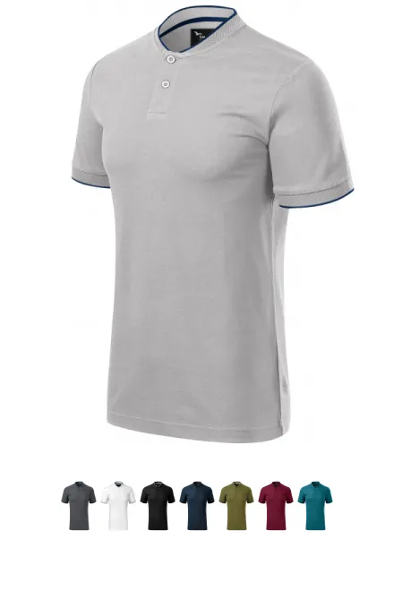 Herrpikétröja med bomberkrage, silvergrå