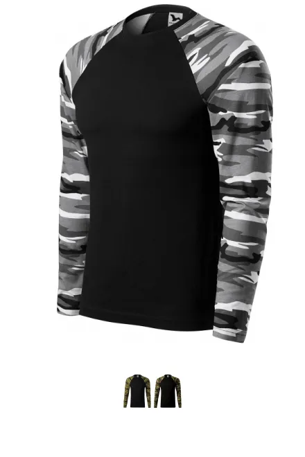 Kamouflage T-shirt med långa ärmar, kamouflage grå