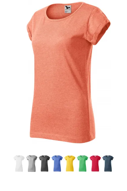 T-shirt dam med rullade ärmar, orange marmor