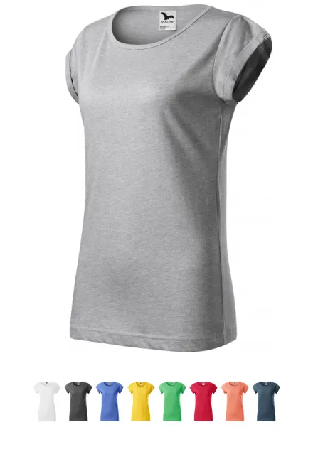 T-shirt dam med rullade ärmar, silver marmor