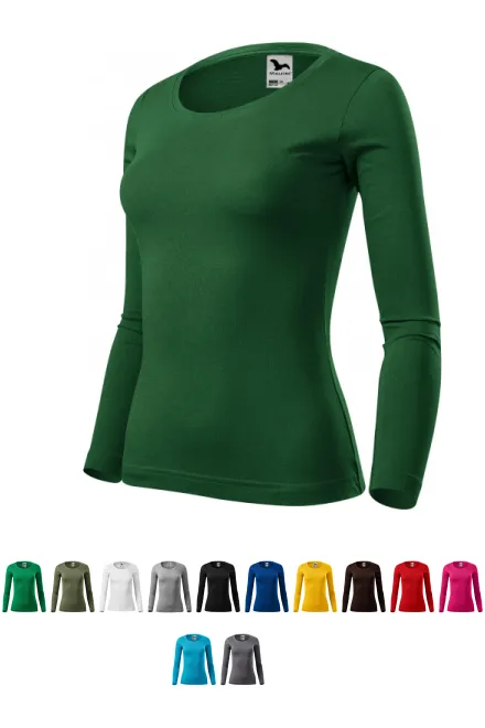 T-shirt för kvinnor med långa ärmar, grön på flaska