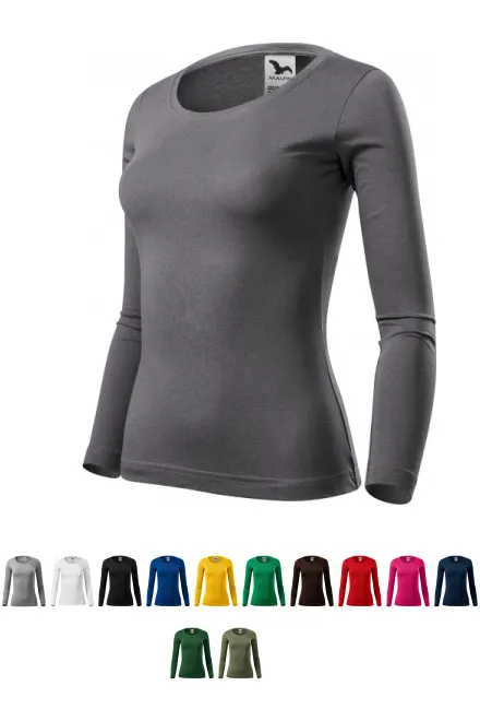 T-shirt för kvinnor med långa ärmar, stålgrå