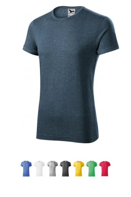 T-shirt herr med rullade ärmar, mörk denim marmor