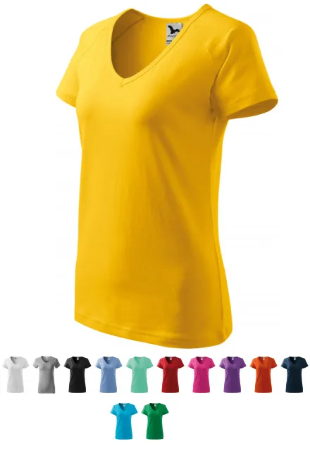 T-shirt med smal passform för damer och raglanärm, gul