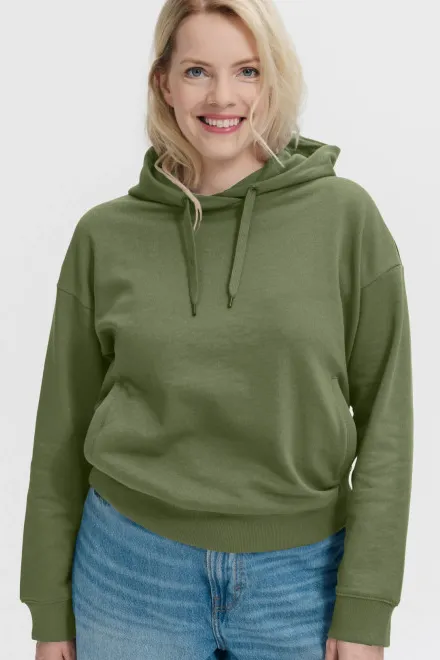 Bekväm damtröja med huva, khaki