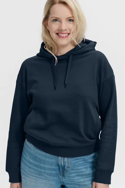 Bekväm damtröja med huva, mörkblå