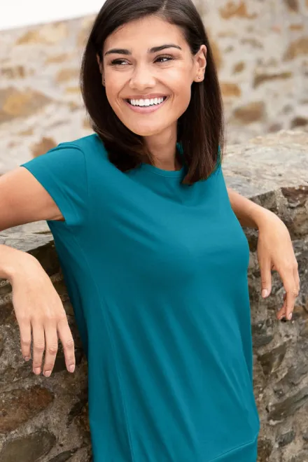 Damer trendig T-shirt, mörk turkos