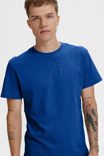 Herr-T-shirt, texturerad ekologisk bomull, kungsblå