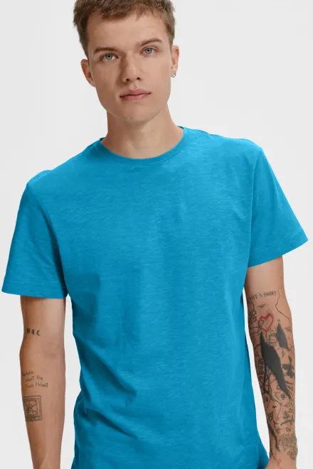 Herr-T-shirt, texturerad ekologisk bomull, turkos