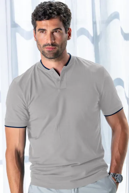 Herrpikétröja med bomberkrage, silvergrå