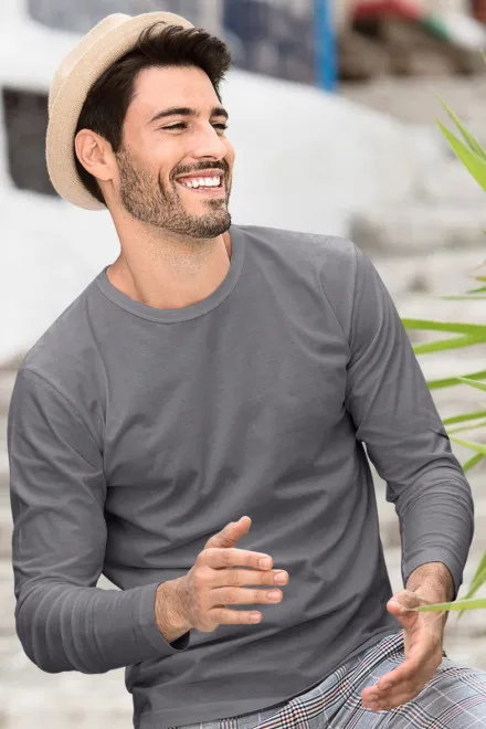 Långärmad T-shirt herr, stålgrå