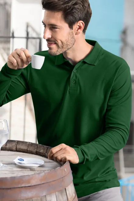 Polotröja för män med långa ärmar, grön på flaska