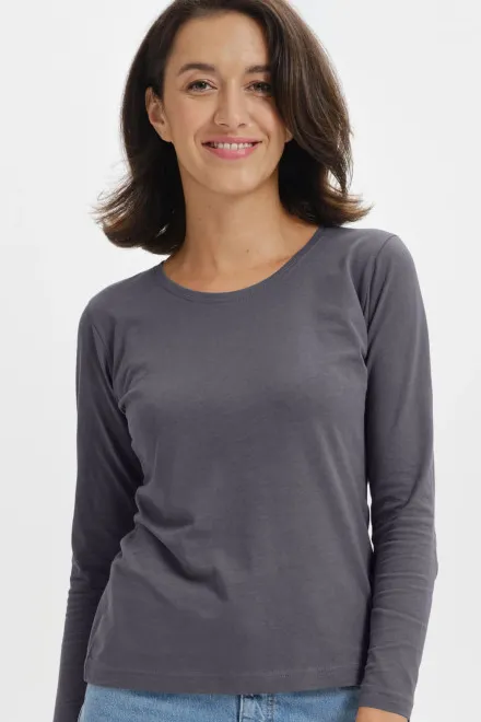 T-shirt för kvinnor med långa ärmar, stålgrå