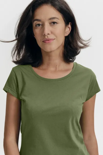 T-shirt med smal passform för damer med rund halsringning, khaki