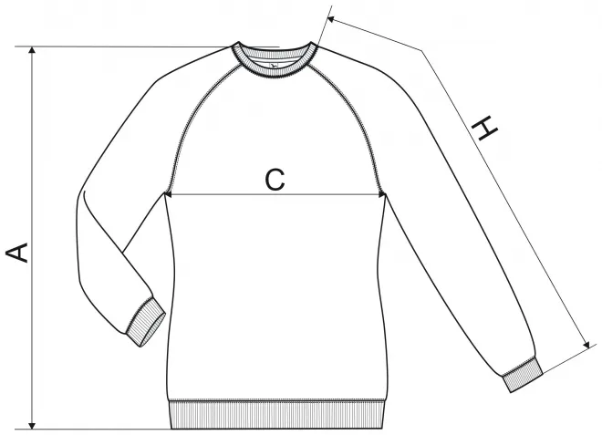 Enkel sweatshirt för kvinnor -  storleksdiagram