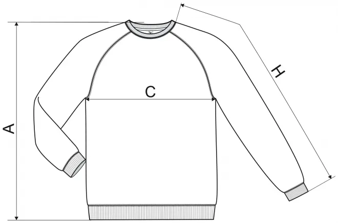 Enkel sweatshirt för män -  storleksdiagram