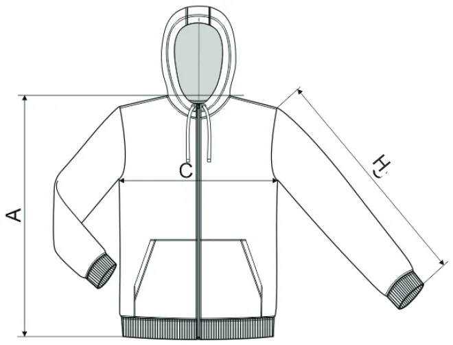 Herrtröja med kamouflage -  storleksdiagram