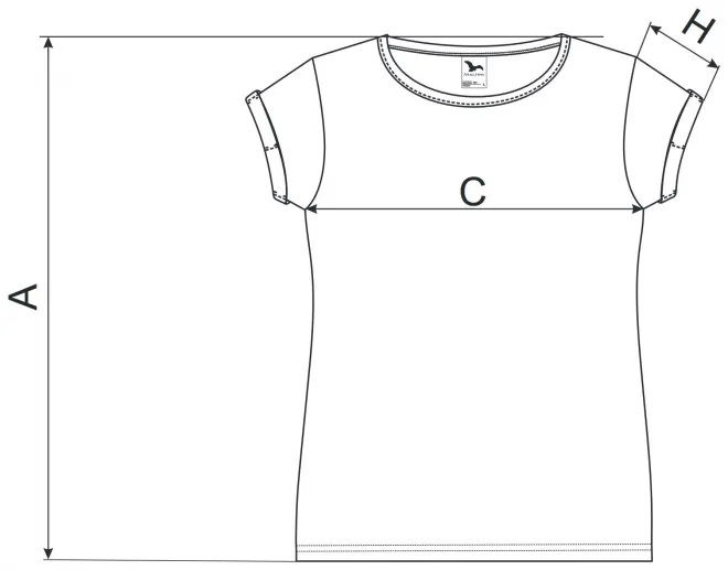 T-shirt dam med rullade ärmar -  storleksdiagram