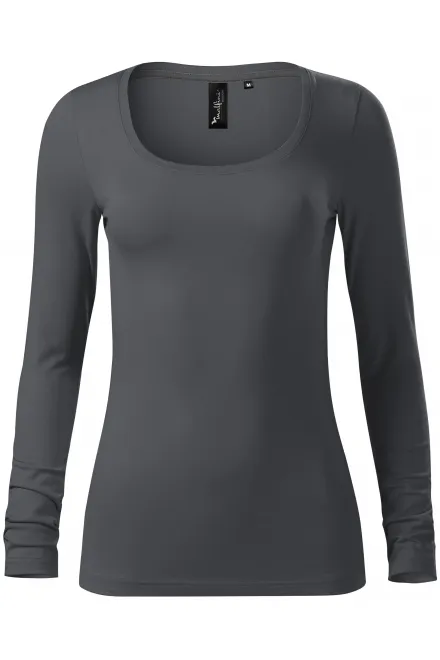 T-shirt dam med långa ärmar och djupare urringning - ljusgrå, XS