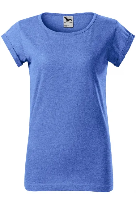 T-shirt dam med rullade ärmar - blå marmor, XS