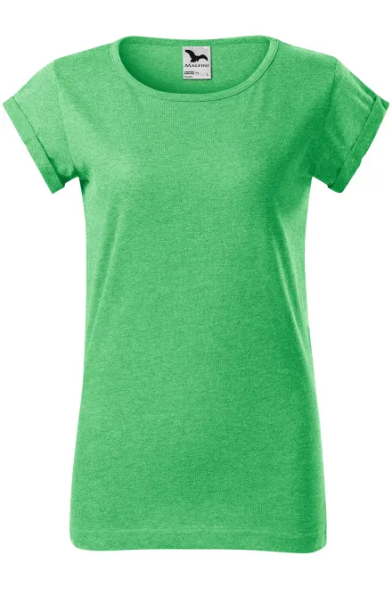 T-shirt dam med rullade ärmar - grön marmor, XS