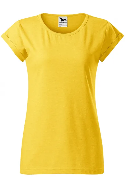 T-shirt dam med rullade ärmar - gul marmor, XS