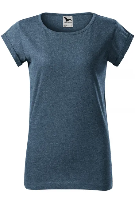 T-shirt dam med rullade ärmar - mörk denim marmor, XS