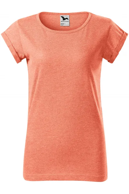 T-shirt dam med rullade ärmar - orange marmor, XS