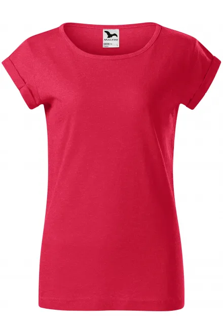T-shirt dam med rullade ärmar - röd marmor, XS