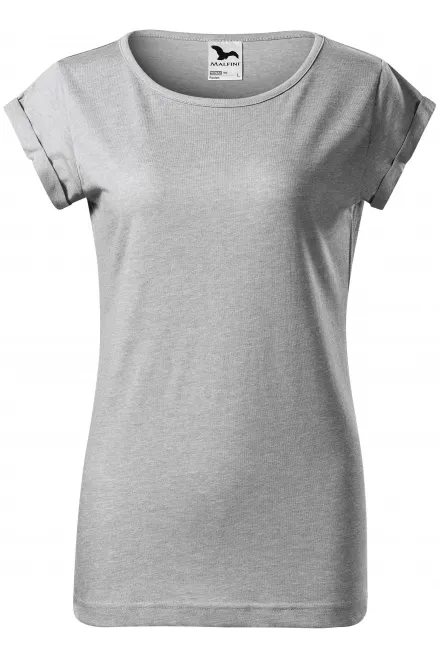 T-shirt dam med rullade ärmar - silver marmor, XS