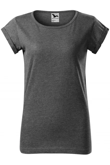 T-shirt dam med rullade ärmar - svart marmor, XS