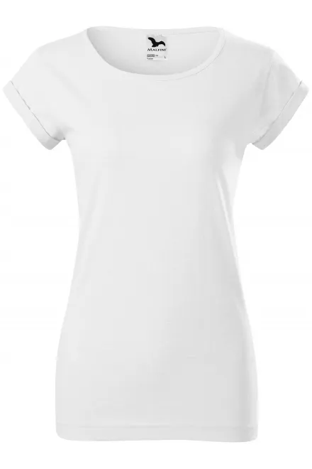 T-shirt dam med rullade ärmar - vit, XS