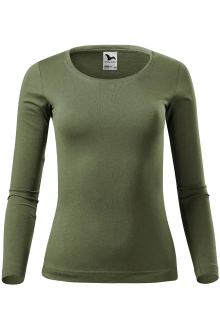 T-shirt för kvinnor med långa ärmar - khaki, XS