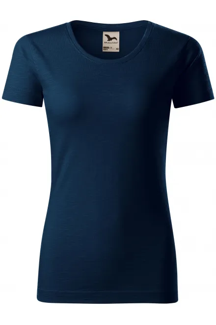 T-shirt för kvinnor, texturerad ekologisk bomull - mörkblå, M