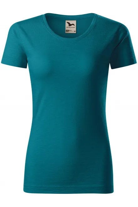 T-shirt för kvinnor, texturerad ekologisk bomull - petrol blue, M