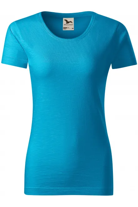 T-shirt för kvinnor, texturerad ekologisk bomull - turkos, M