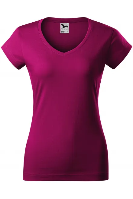 T-shirt med smal passform för damer med V-ringning - fuchsia, XS